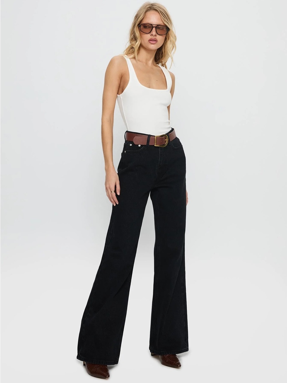 Princess Polly Wide Leg High-Rise Black Jeans for Women